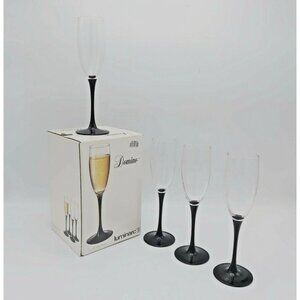 Luminarc Domino Champagne Flutes  France Black Lacquered Stems Set of 4 In Box